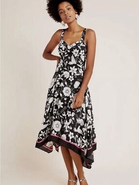 Anthropologie Maeve Vivienne Maxi Dress Black White Floral